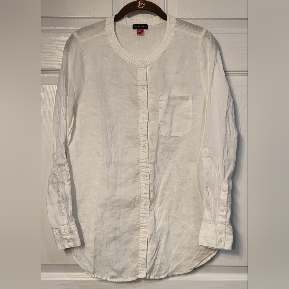 Vince Camuto White Linen Shirt Size Small